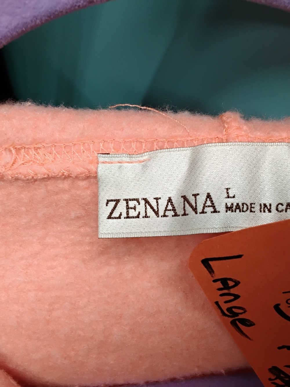 3971 Size Large Zenana Outfitters Peach Pullover Hoodie with White Appliqués - Picture 5 of 5